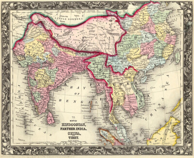 Hindoostan, Farther India, China And Tibet - 1860 - Map Poster