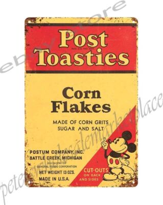 plaque 1934 MICKEY MOUSE POST TOASTIES CORN FLAKES CEREAL metal tin sign