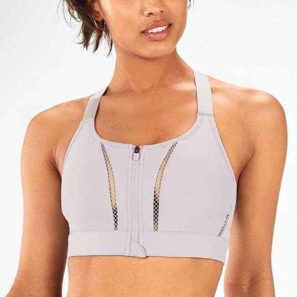 Fabletics Women Zoe Zip Up Gray High-Impact Sports Bra Size XS