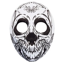 Halloween Fancy Dress - Day of the Dead Skull Moulded Mask - White with Black