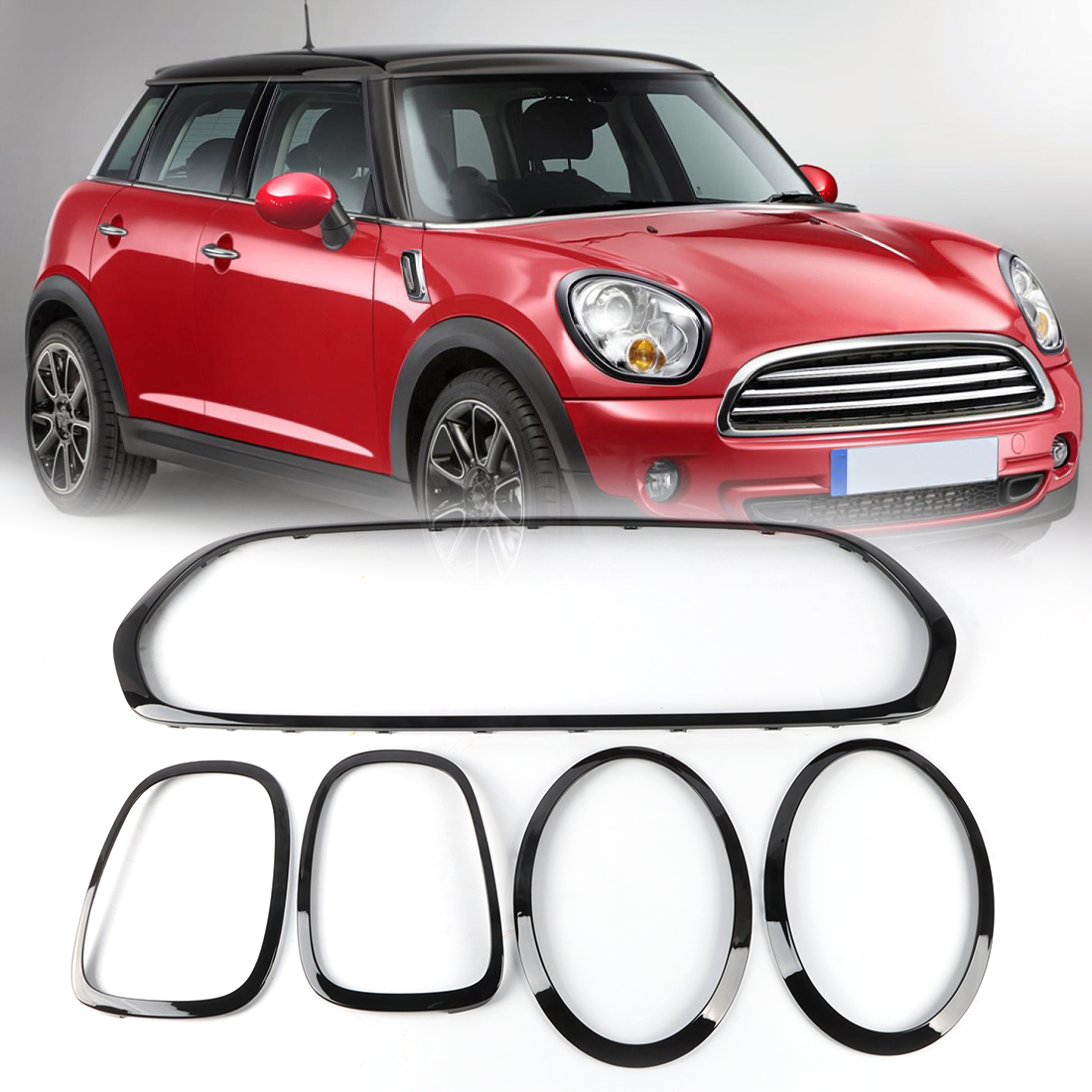 FOR 14-21 MINI COOPER F55 F56 F57 GLOSS BLACK GRILL + HEADLIGHT+ TAILLIGHT TRIM