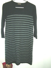 Grey Knitted Dress 12 Jigsaw Wool, striped, 3/4 sleeves, shorter length, Chic