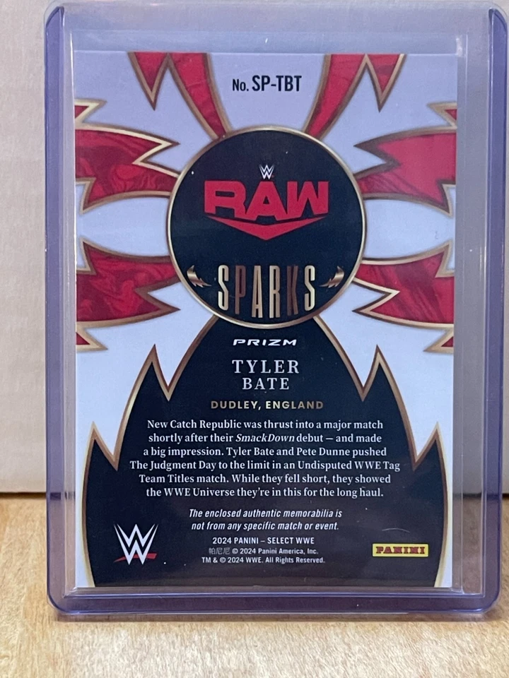 2024 Select WWE Tyler Bate #SP-TBT Sparks Silver Prizm Relic Patch - Image 2 of 2