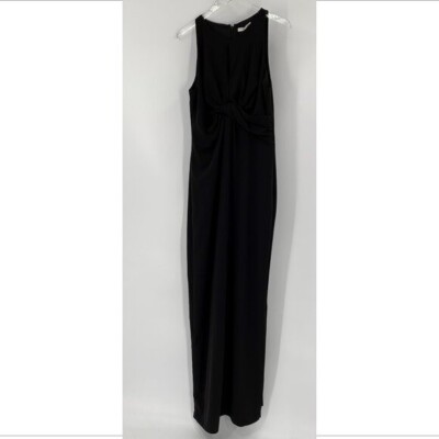 Halston Heritage crepe maxi sheath dress twist keyhole black long sheath new 12