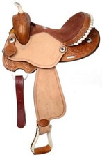 Barrel Style Saddle with Round Skirts Silver Laced Rawhide Cantle 15" 16" NEW