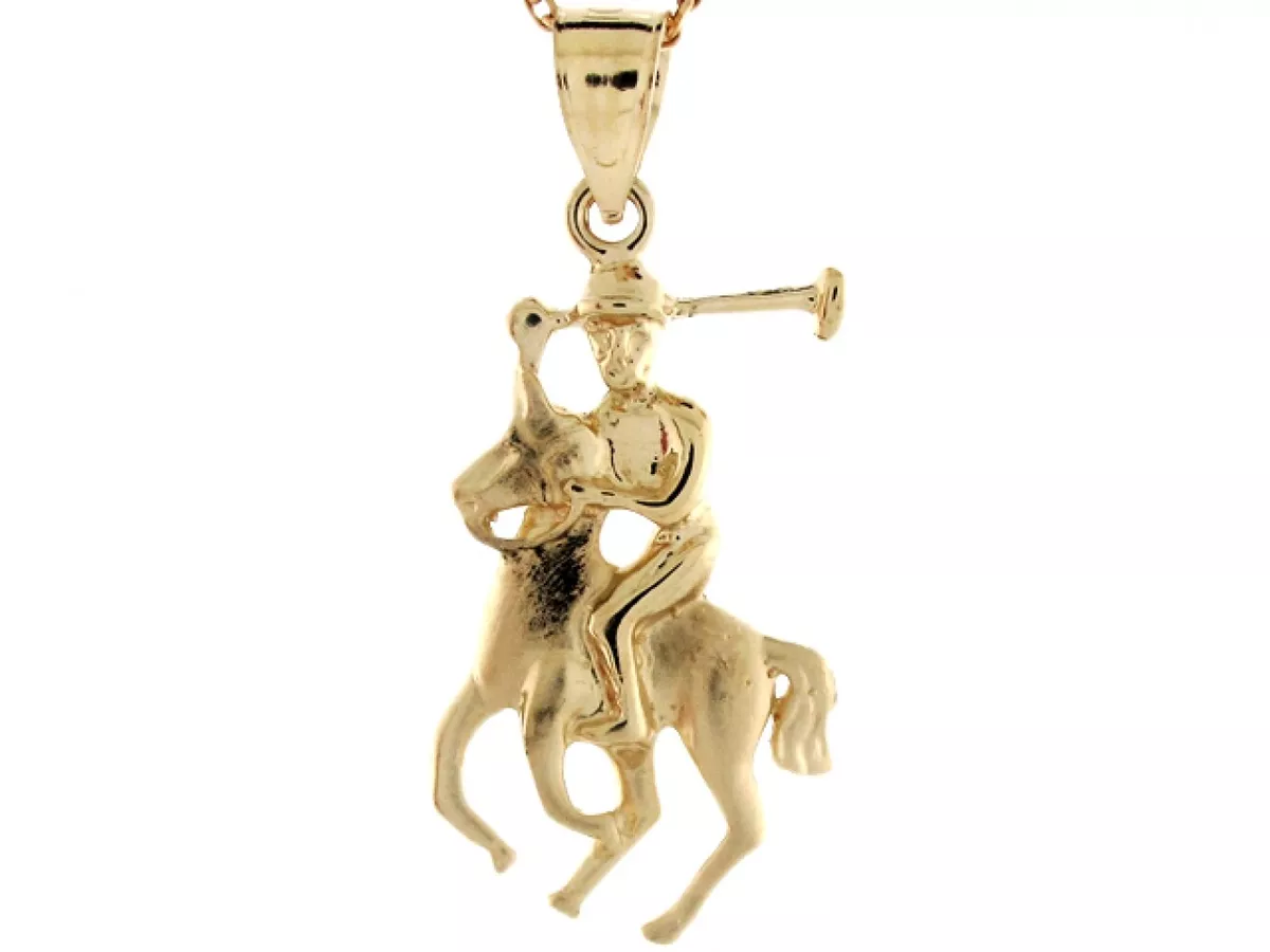 10k or 14k Yellow Real Gold Polo Horse Sport Charm Pendant