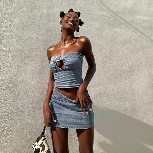 Sexy Denim Buckle Tube Top Streetwear 