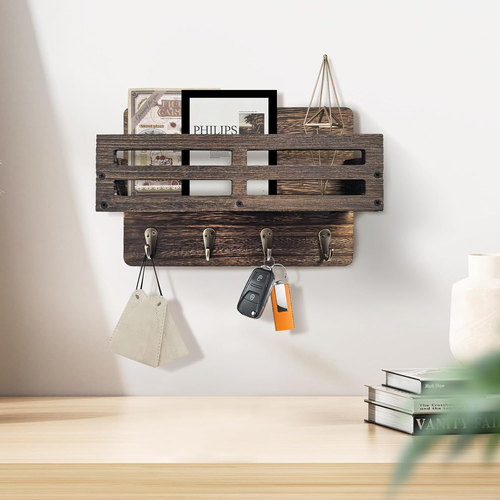 Key Holder Wall Mount Farmhouse Key Hooks for Wall with Mail Organizer Decorativ - Picture 8 of 12