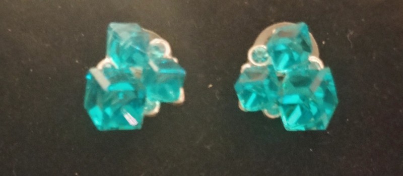Vintage Aqua Blue Ice Cube Shaped Glass Stud Earrings