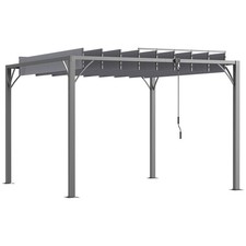 Outsunny 3 x 3(m) Outdoor Louvered Metal Pergola with Retractable Roof, Grey