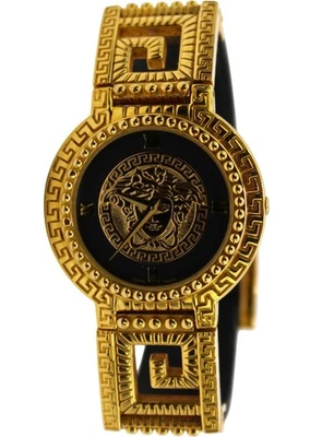 Gianni Versace Uhr Damen Armbanduhr Signature Vintage 18K gold schwarz Leder - Bild 1 von 4