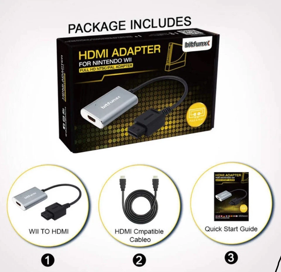 Bitfunx HDMI Adapter for Nintendo Wii NTSC PAL Game Console 480i, 480p PAL 576i - Image 2 of 4