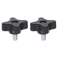 2pcs Star Knobs M6 x 10mm 4-Star Stud Knob Hand Tightening Clamping Screw Black
