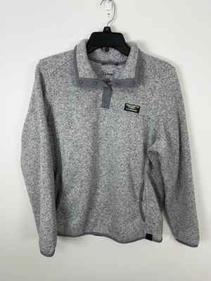 LL Bean Sweater Fleece Pewter Grey 1/4 Snap Active Outdoor Casual Pullover Sz PL