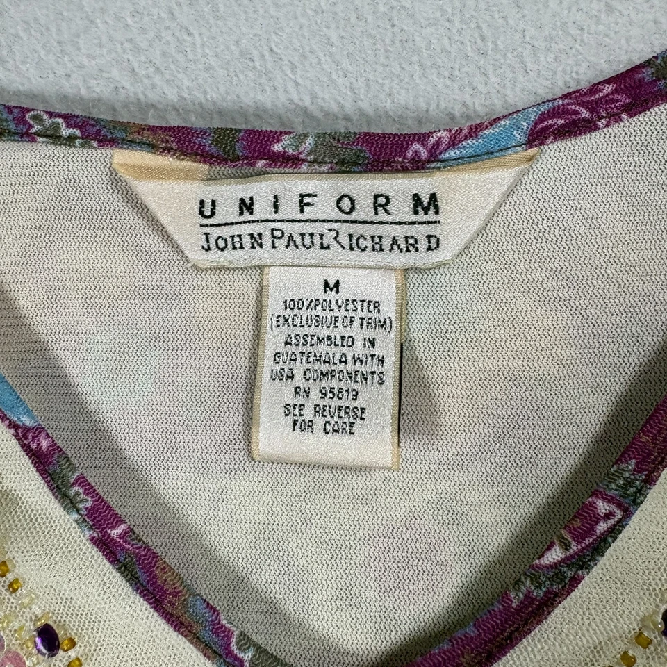 Top John Paul Richard Boho Paisley Cuentas M Multicolor Manga Larga Cuello en V Foto 2 de 4