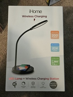 iHome LED Desk Lamp Wireless Qi Charging Station Dimmable Gooseneck NIB