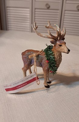 NWT Ashland Glitter Deer Buck With Wreath Christmas Ornament