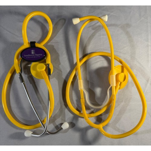 Lot of 2 Yellow Dual Head Stethoscopes Southwest Baptist University SBU Medical