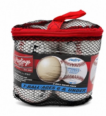 Rawlings 6 Ball Value Pack Official TVB Soft T-Ball Baseballs Red & White NEW