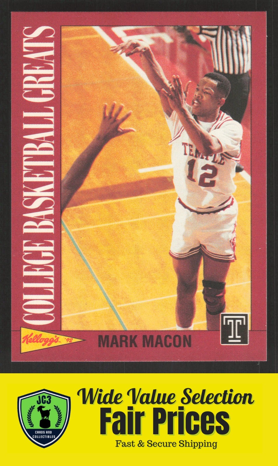 1992 Kellogg's Raisin Bran College Basketball Greats Mark Macon #16 Temple