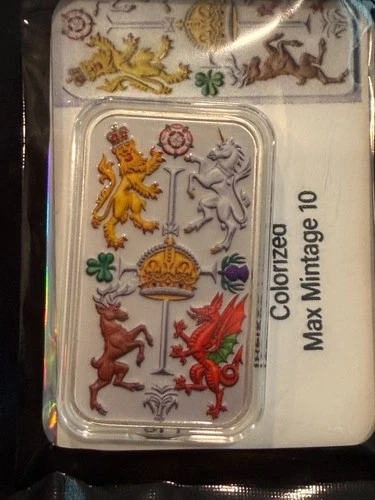 COLOR!! Royal Celebration Silver Bar The Royal Mint 1 oz .9999 FINE SILVER Crown