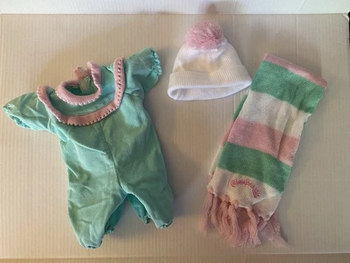 vintage cabbage patch Kids green pink aqua snowsuit  hat scarf  clothing outfit
