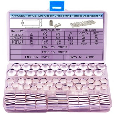 110PCS Wire Ferrule Kit-(4Types Gauge: AWG 4,2,1,0) Non-Insulated Wire Ferrul...