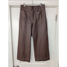 Maeve The Colette Faux Leather Wide Leg Cropped Pants Brown Size 29 elevated