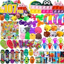 107 PCS Party Favors Toys, Treasure Box Toys for Classroom, Pop Fidget Toys T...