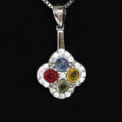 Weltklasse 0,70ctw Mehrfarbiger Saphir & Weißer Saphir 925 Silber Anhänger