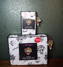  Ed Hardy-6Pc King Size White & Black, Rose.Eagle.Tiger.Shark .Tattoos Sheet Se