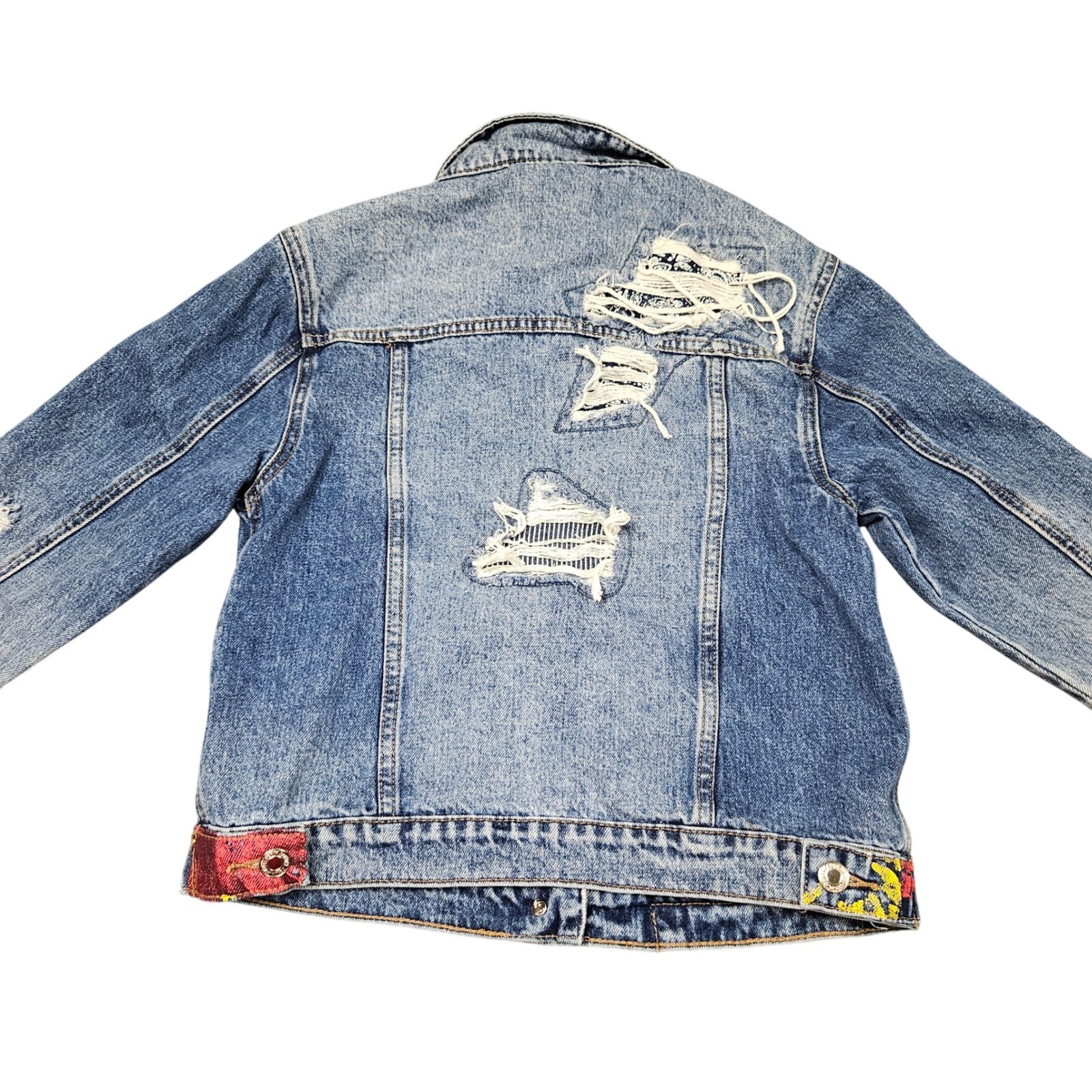 Patchwork Reworked Jean Jacket S Crop Distressed … - image 2
