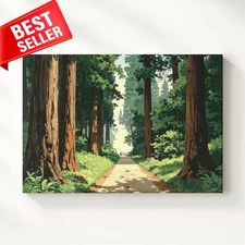 Canvas Wall Art Redwood Journey Stylized Trail Through Towering Trees Some Paths