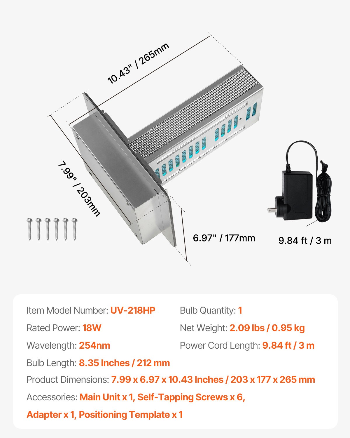 Uimoso HVAC Air Purifier Whole House 18W 9inch UV Light in Duct LED