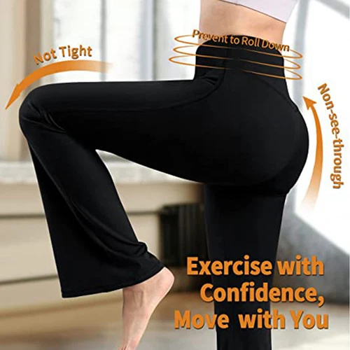 Damen ausgestelltes Bein Stretch Hose Schlaghose mittelhoch lang Bootcut Lounge Yoga - Bild 5 von 27