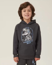 Cotton:On Kids Boys Marco Hoodie Sweatshirt Phantom/T-Rex Lightning Size 7 NEW