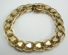 STUNNING LADIES 14K YELLOW GOLD HEART 7-3/4" FANCY BRACELET  23.3G