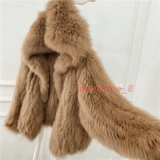 Womens Real Fox Fur Knitted Coat Casual Hooded Jacket Loose Warm Bat Sleeve Tops Womens Real Fox Fur Knitted Coat Casual Hooded Jacket Loose Warm Bat Sleeve Tops - Image 1