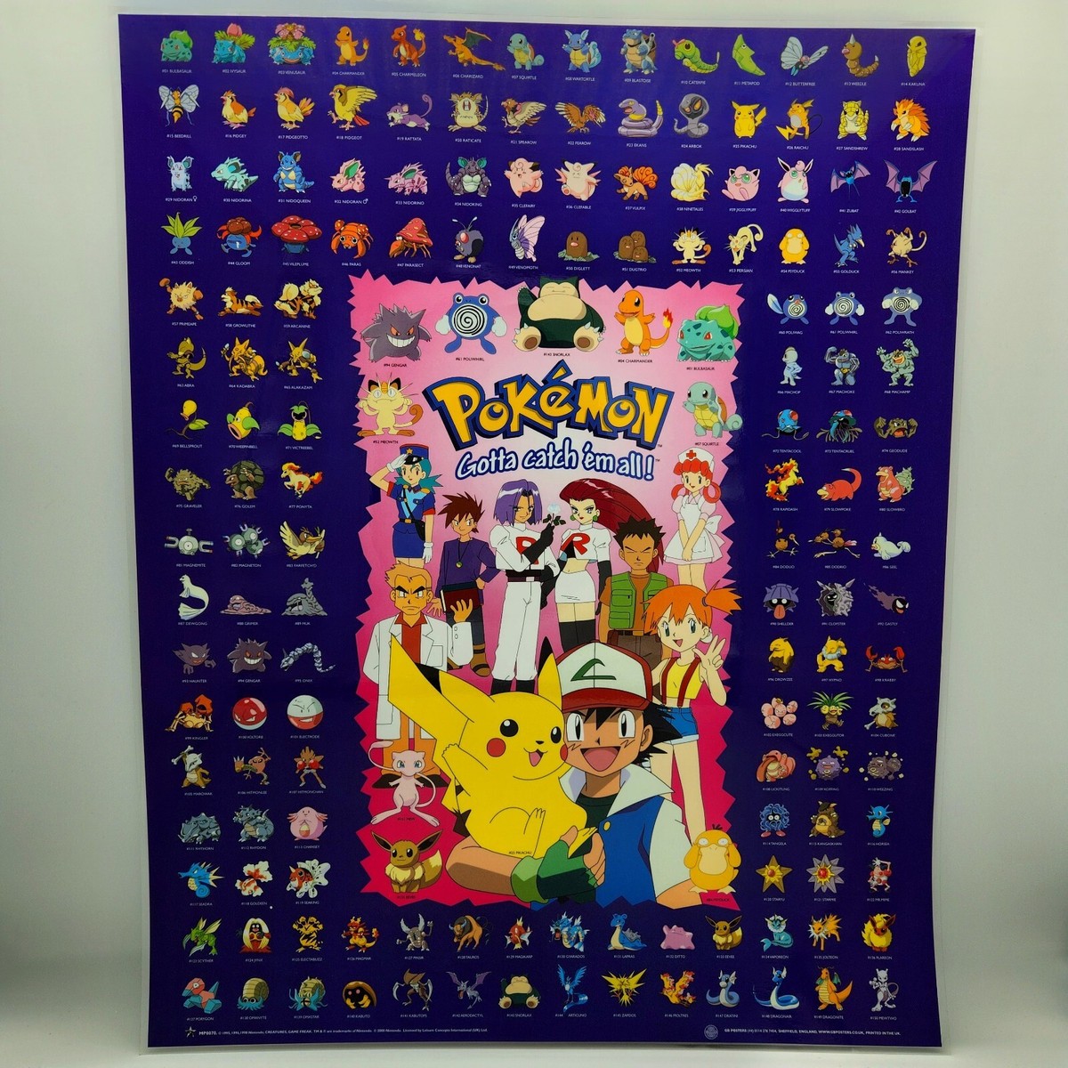 Vintage Nintendo 2000 Pokemon 1st Gen. Characters Laminated