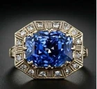 Art Deco 4.20 Ct Oval Cut Blue Sapphire Vintage Wedding Ring 14K Yellow Gold FN