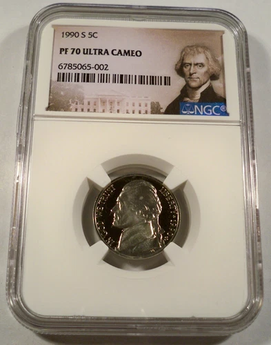 1990-S 5c NGC PF70UCAM JEFFERSON NICKEL PROOF PF 70 ULTRA CAMEO PR 70 DC