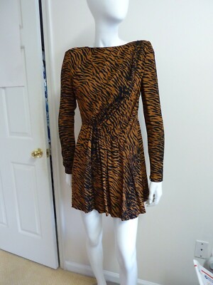 Saint Laurent Leopard Print Ruffle Long Sleeve Mini Dress Size:36/4 2690  NWT
