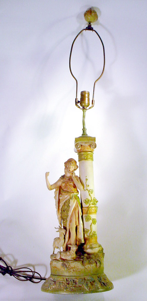 Antique ROYAL DUX Porcelain SHEPHERD Lamp MIADEN Statue ART