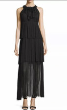 Elie Tahari Dress Medium 8 Black Tiered Maxi Ruffle Pleat Evening Wedding $498