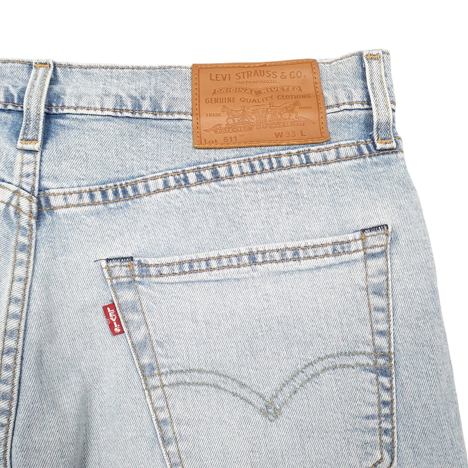 LEVIS Denim Jeans Jorts 511 Distressed Blue Denim Jeans Cotton Shorts W33 image 2