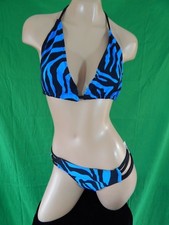 Exotic dancer stripper blue/black two piece bikini dance outfit - dancewear
