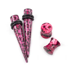 Ear Plugs And stretching Tapers Package Pink and Black Leopard Print