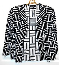 NWT St. John Caviar Geometric Design Open Front Jacket Sz 8