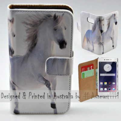For OPPO Series - Two White Horses Print Wallet Mobile Phone Case Cover