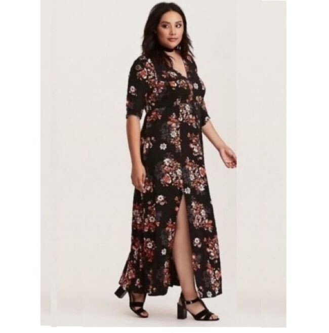 Pleated Chiffon Torrid Black Floral Maxi Dress Black Floral Maxi 2025